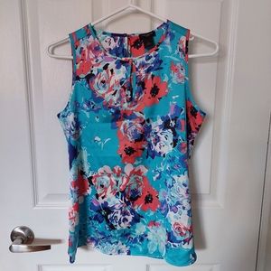 Ann Taylor Short Sleeve Floral Printed Stretchy Blouse, Size XS Blue